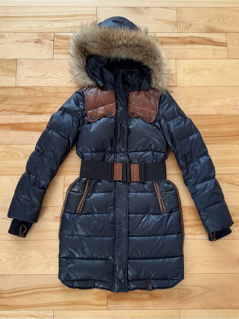 Rudsak Navy Puffer Winter Coat with Fur Trim and Leather Accents - Picture 12 of 15